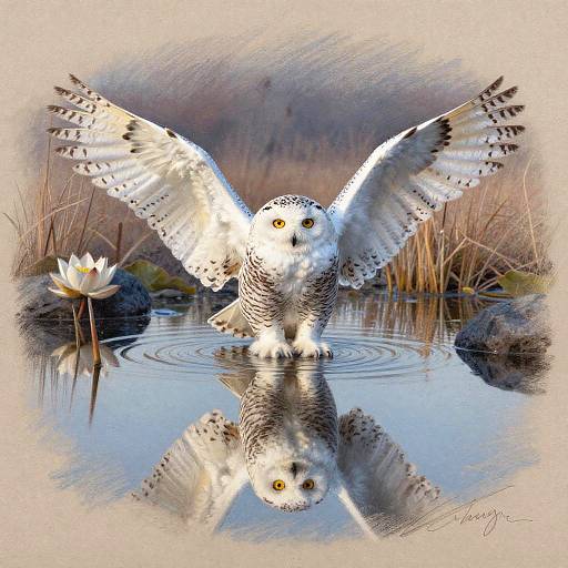 Snowy Owl on Frozen Alpine Pond