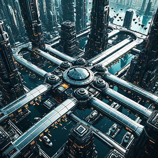 Futuristic Floating Metropolis with Transparent Tubes