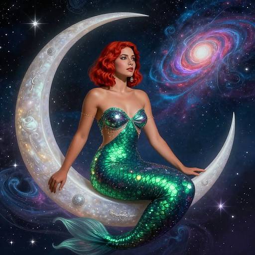 Cosmic Space Mermaid Goddess on Moon