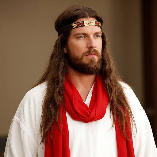 Bearded Man in White Robe with Gold Headband