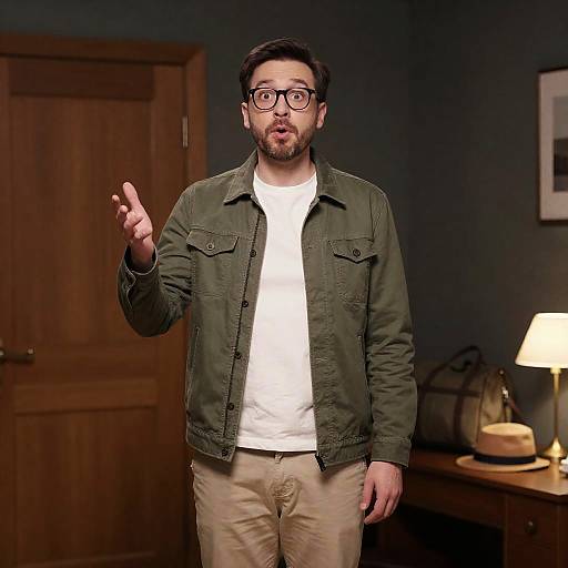 Surprised Man in Dimly Lit Room