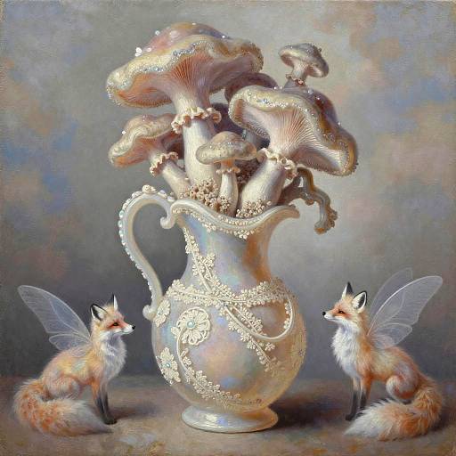 Ethereal Alabaster Pitcher with Mist Foxes