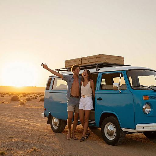Joyful Road Trip at Desert Sunset