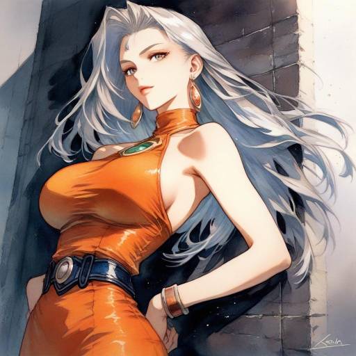 Elegant Girl in Orange Dress Portrait