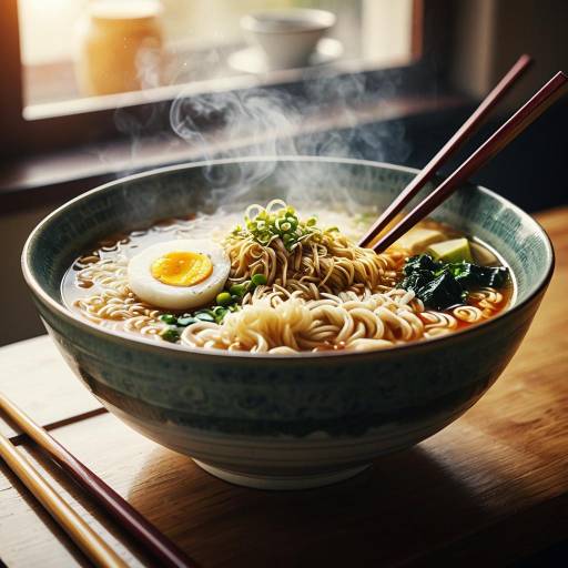 Steaming Bowl of Ramen with Chopsticks