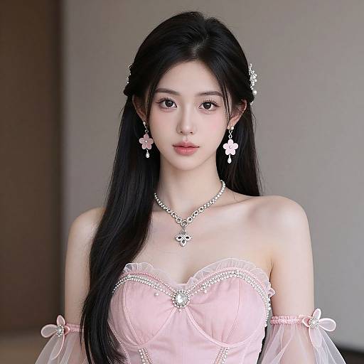 Portrait of Woman in Pink Dress with Jewelry