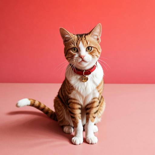 Ginger Tabby Cat Sitting on Pink Background