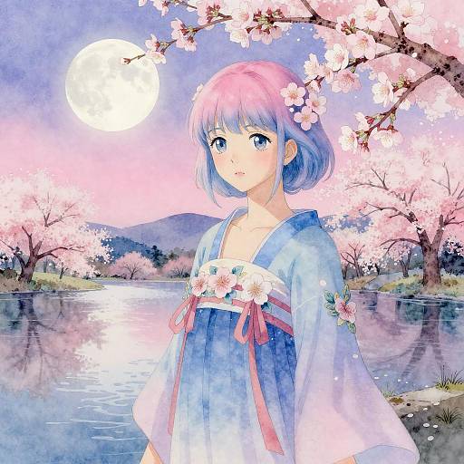 Serene Mystical Landscape with Cherry Blossoms