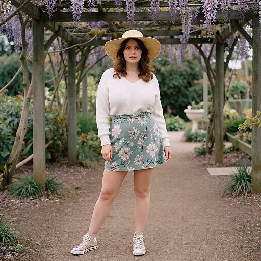Boho Curvy Woman in Botanical Garden