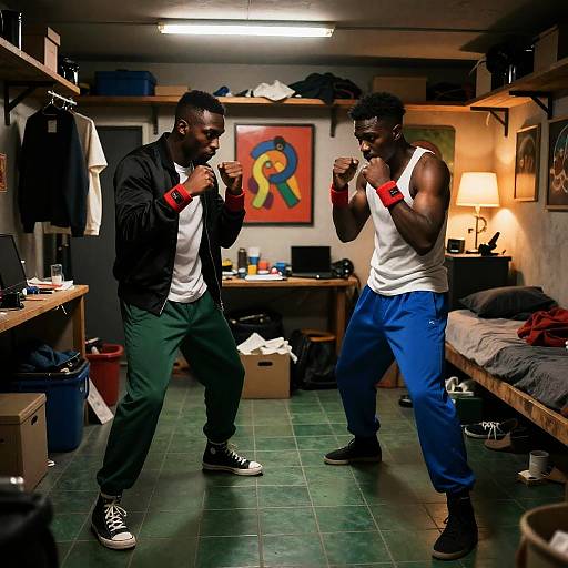 Boxing Standoff in a Dim Basement