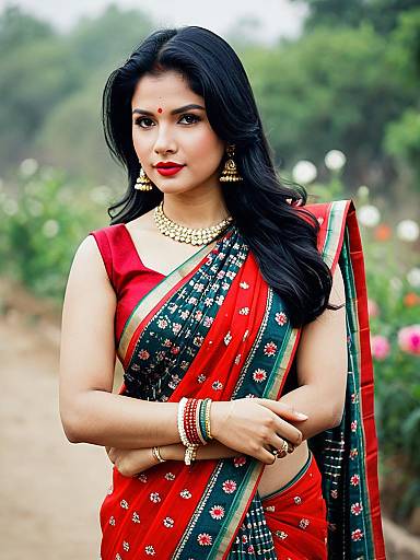 Woman in Traditional Pichwai Saree Outdoors