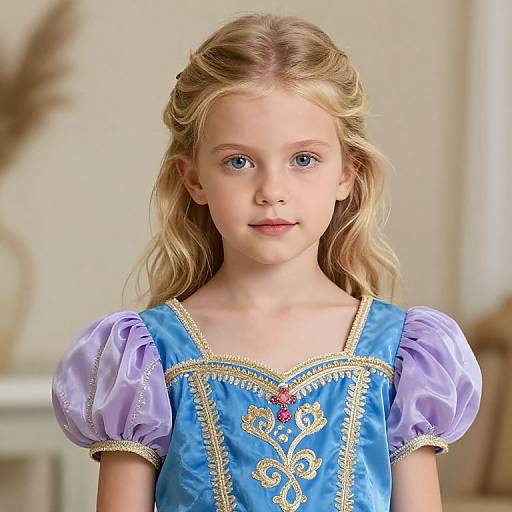 Young Blonde Girl in Embroidered Dress