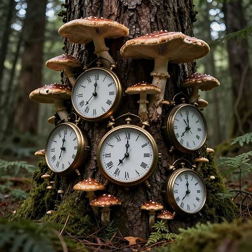 Surreal Forest of Ticking Clocks