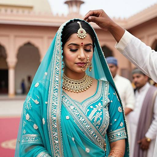 Serene Indian Muslim Bride in Turquoise Lehenga