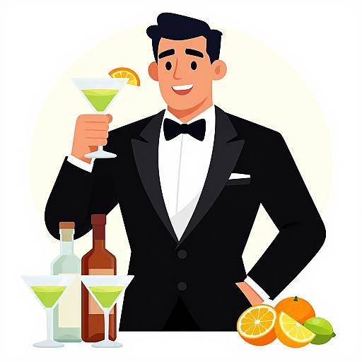 Suave Cartoon Man with Martini
