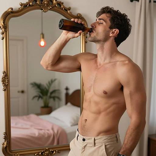 Muscular Man in Bedroom Reflection