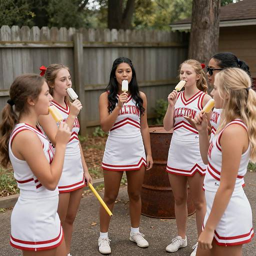 Cheerleaders Enjoying Popsicles Outdoors