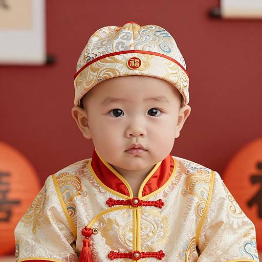 Adorable Baby in Traditional Asian Costume