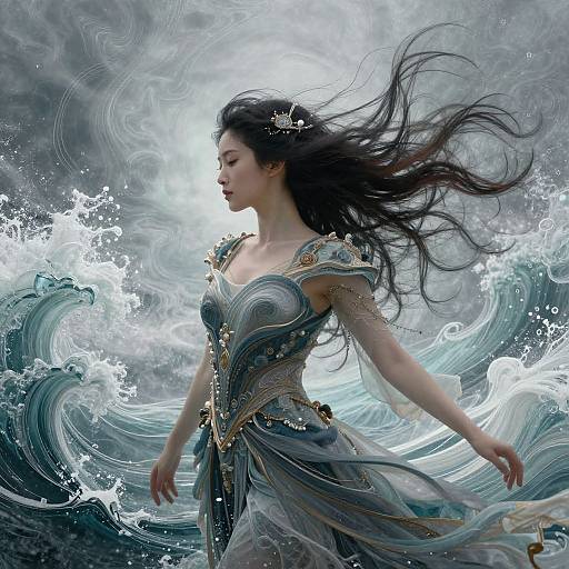 Ethereal Woman with Ocean Waves