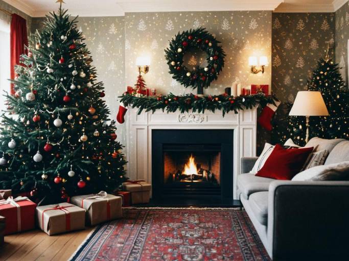 Cozy Christmas Room Aesthetic Wallpaper