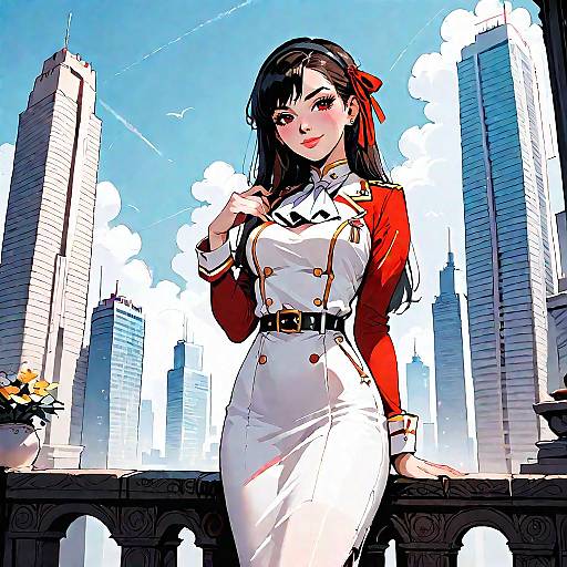 Smiling Anime Girl in City Uniform