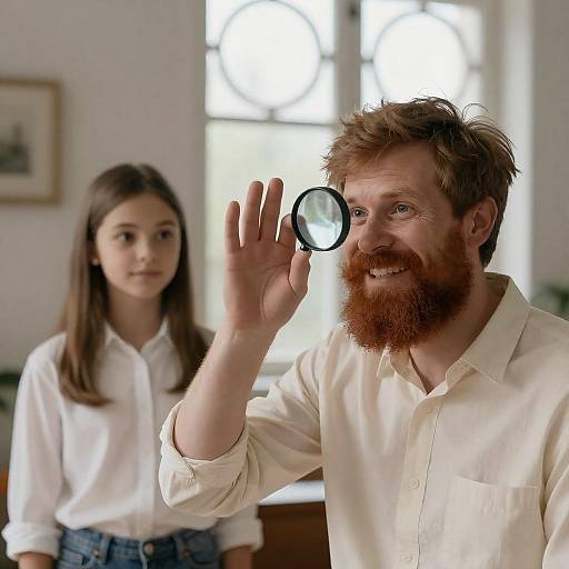 Man with Magnifying Glass and Girl