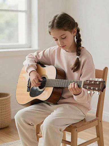 Young Girl Playing Acoustic Guitar Indoors