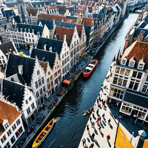 Aerial View of Ghent Canal with Medieval Architecture
