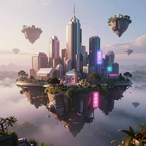 Futuristic Neon Cityscape at Dawn