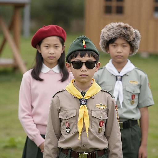Children Scouts in Grassy Outdoor Scene