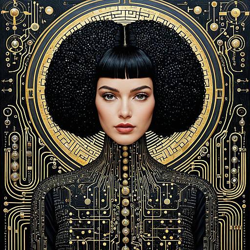 Elegant Lady in Surreal Circuit Matrix