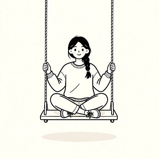 Minimalist Line Art of Girl on Swing