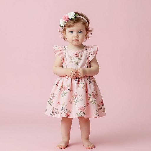 Toddler Girl in Pink Floral Dress