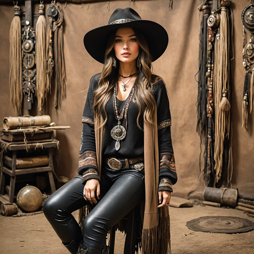 Mysterious Cowgirl with Surreal Chic Style