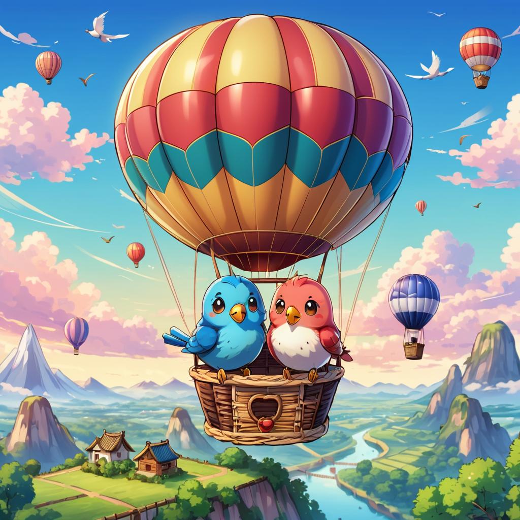 Adorable Birds in Balloon Adventure