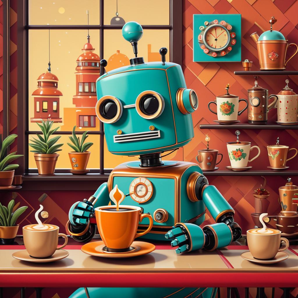 Quirky Robot in Cozy Café Scene