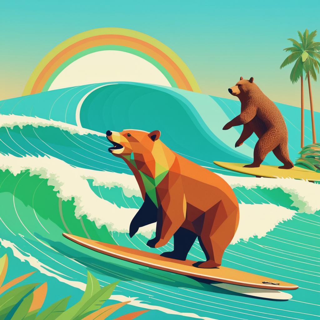 Psychedelic Surfing Fish and Bear