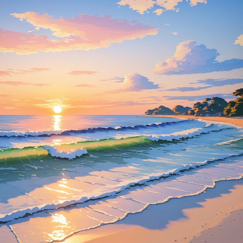 Serene Beach Sunset Wallpaper in Artistic Style