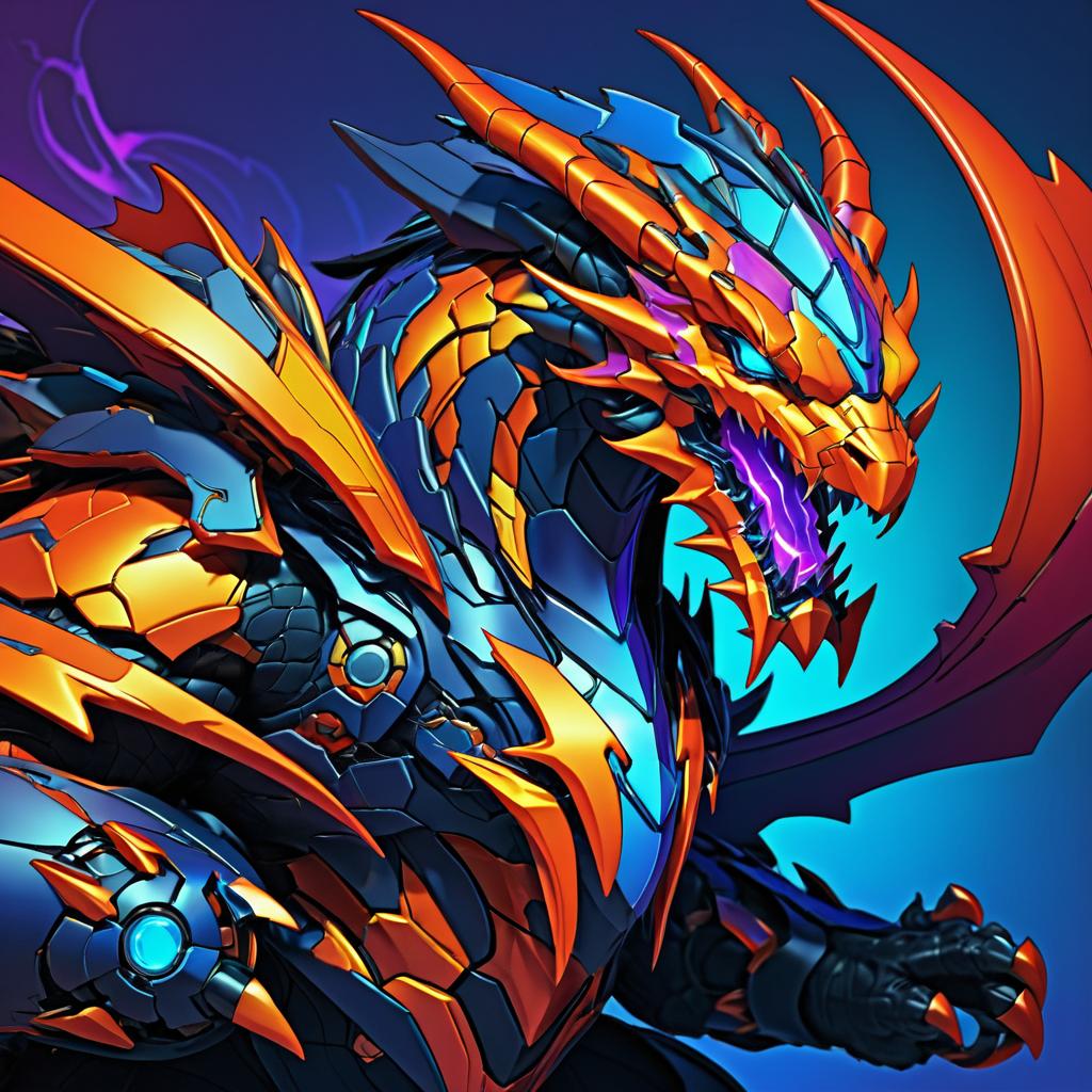 Vibrant Cybernetic Dragon in Joe Madureira Style