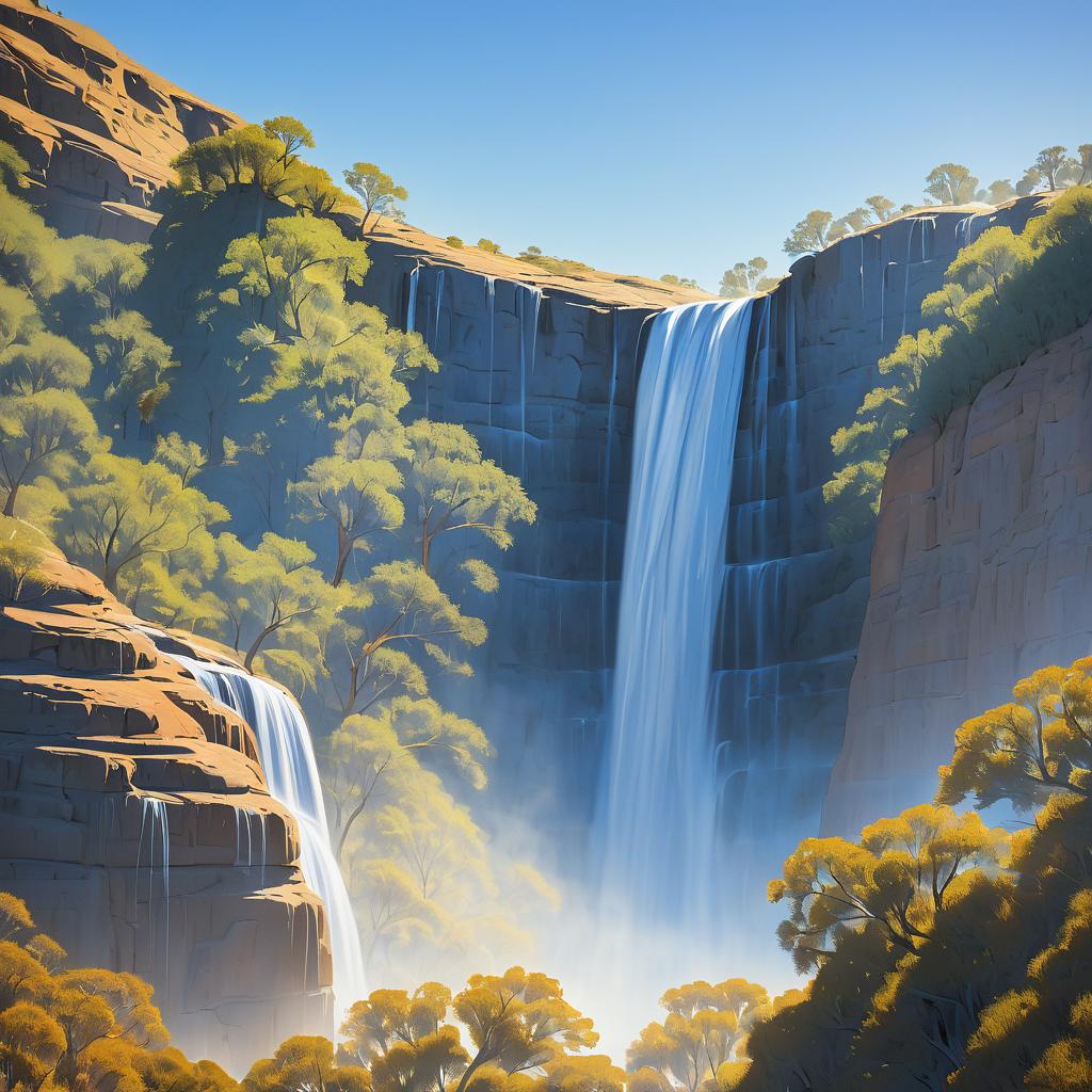 Misty Foothills and Cascading Waterfalls