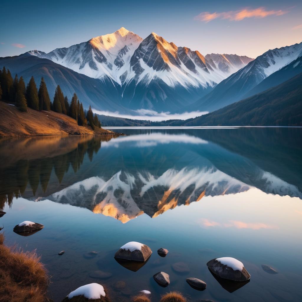 Tranquil Dawn Over Snowy Mountains