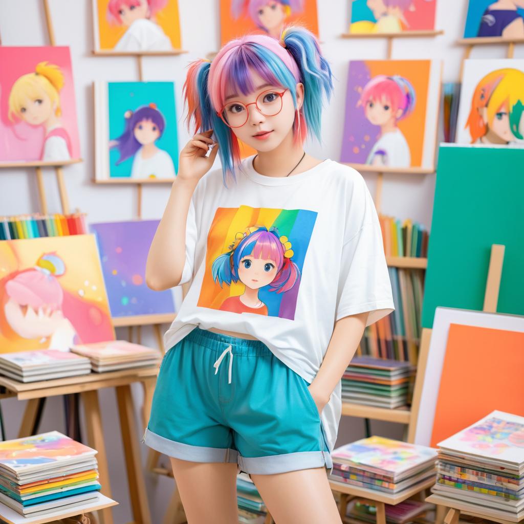 Quirky Girl in a Colorful Art Studio