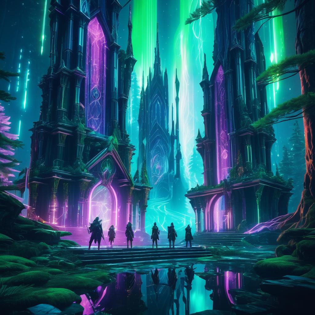 Elven Gathering in Cyberpunk Boreal Forest