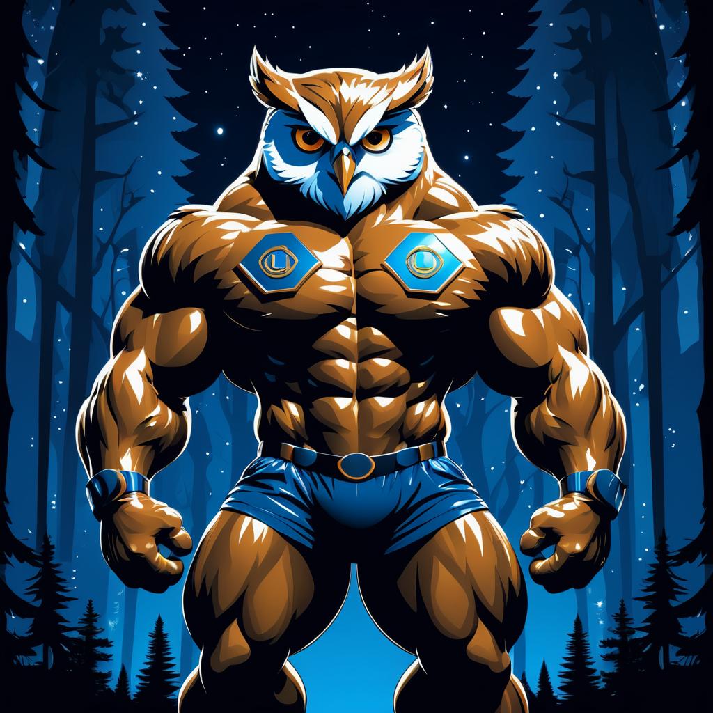 Muscular Owl in Moonlit Forest