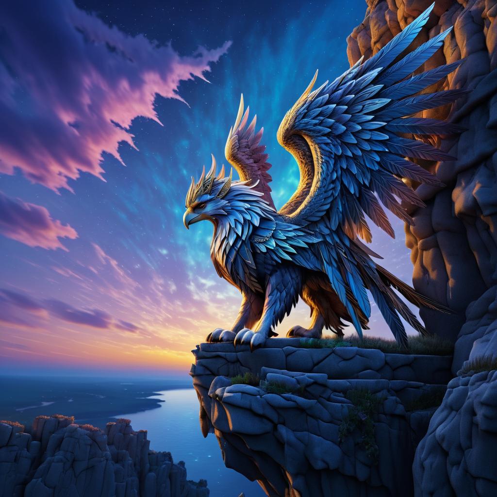 Majestic Griffin Under Twilight Sky