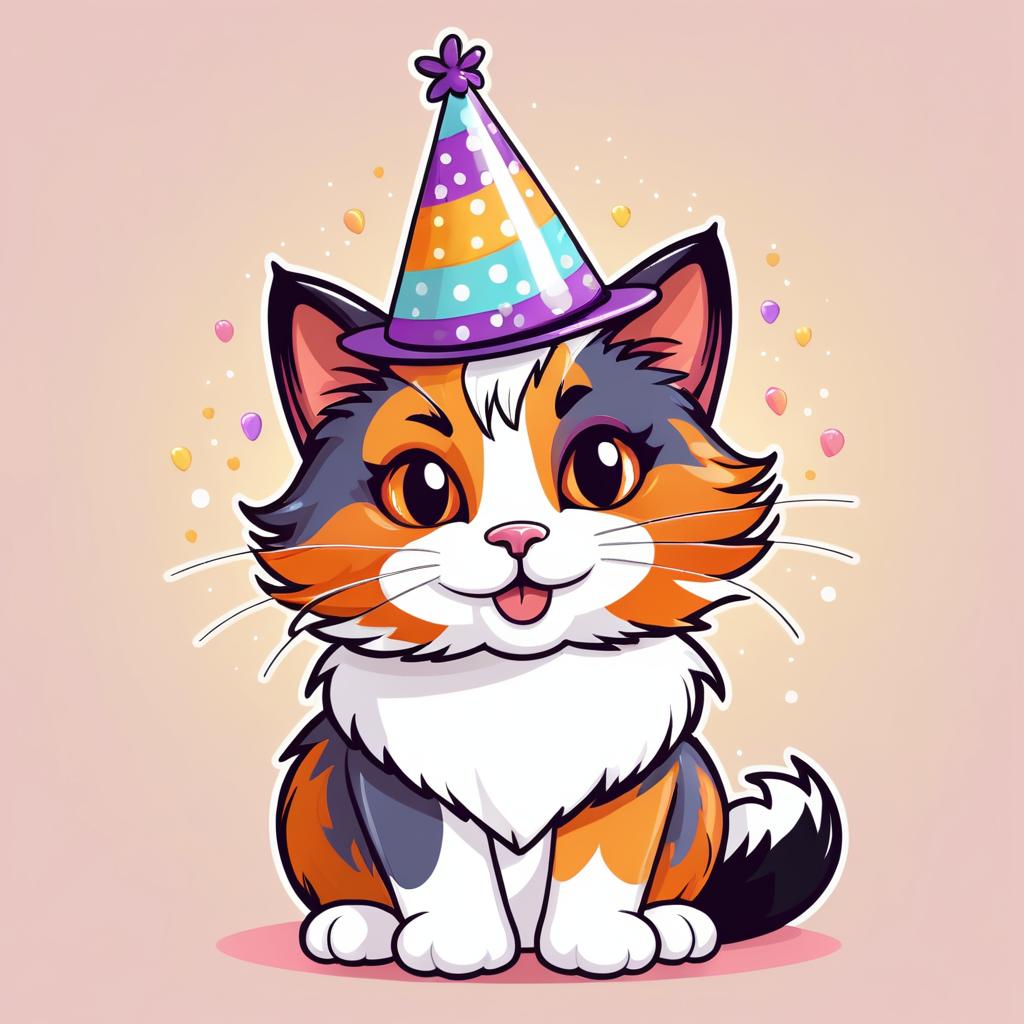 Cartoon Calico Cat Birthday Celebration