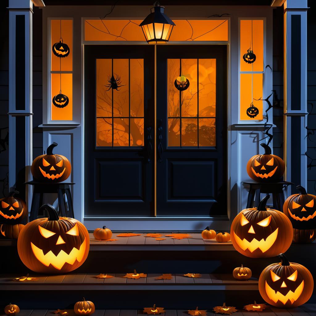 Spooky Pumpkins on a Halloween Porch