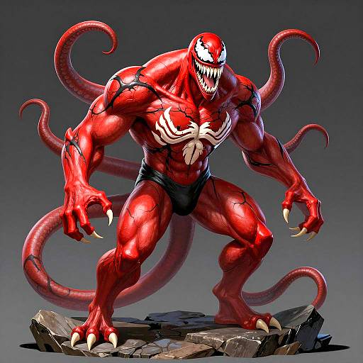 Red Muscular Venom Character with Tentacles
