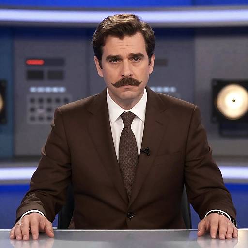 Intense News Anchor in Studio Setting