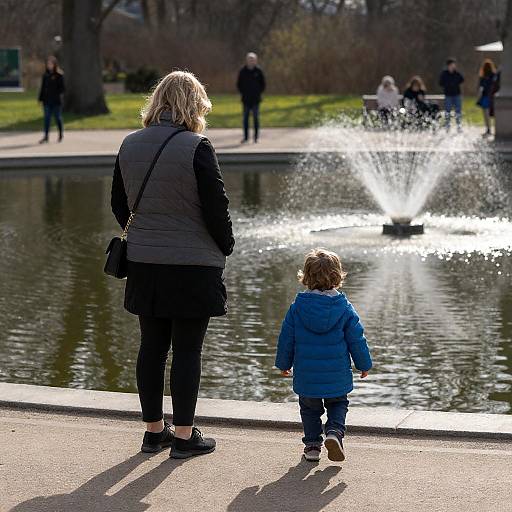 Serene Park Scene with Woman and Child